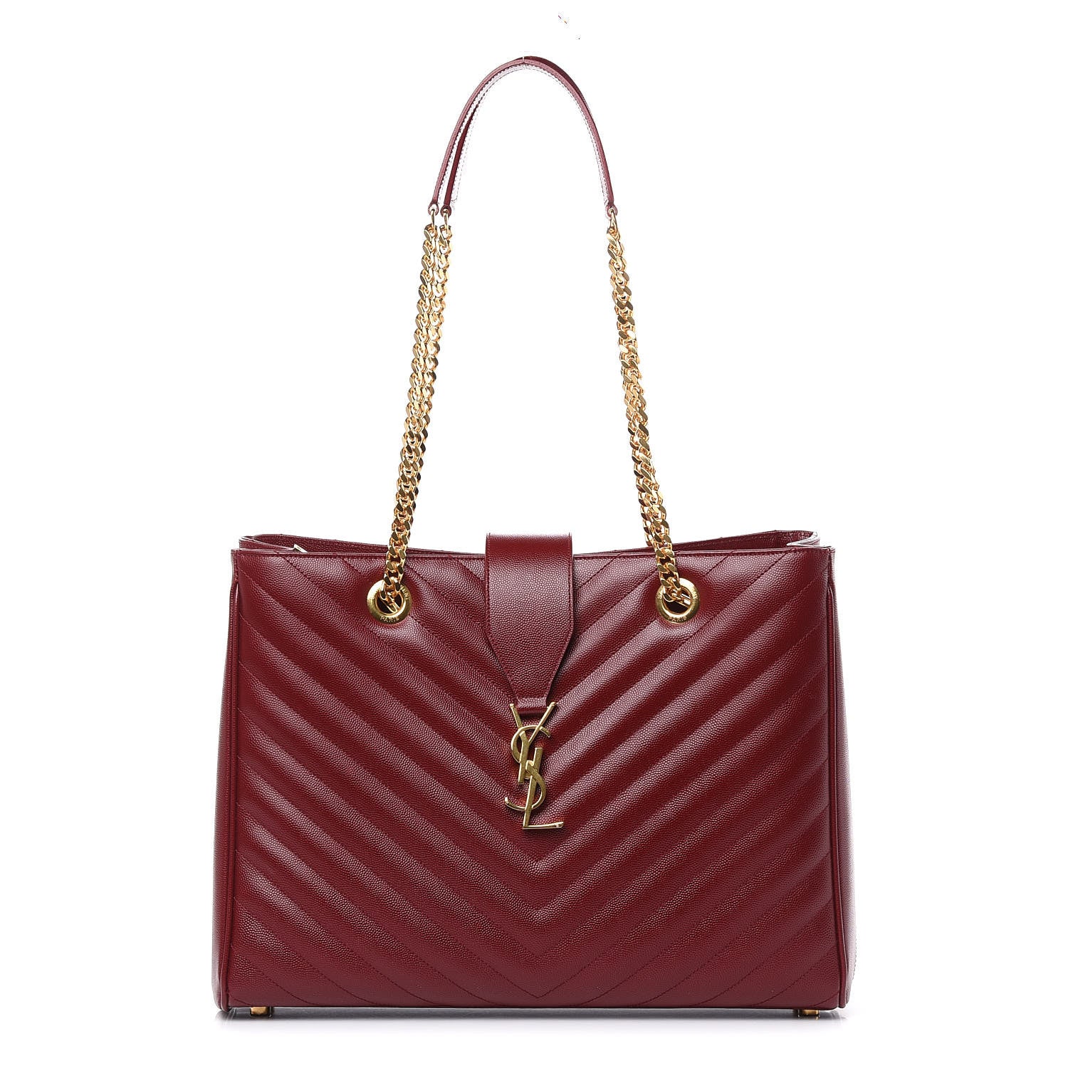 Saint Laurent Grain De Poudre Matelasse Chevron Monogram Shopping Bag Oxblood 1 of 10