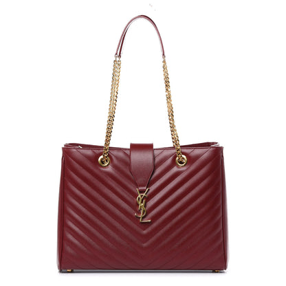 Saint Laurent Grain De Poudre Matelasse Chevron Monogram Shopping Bag Oxblood 1 of 10