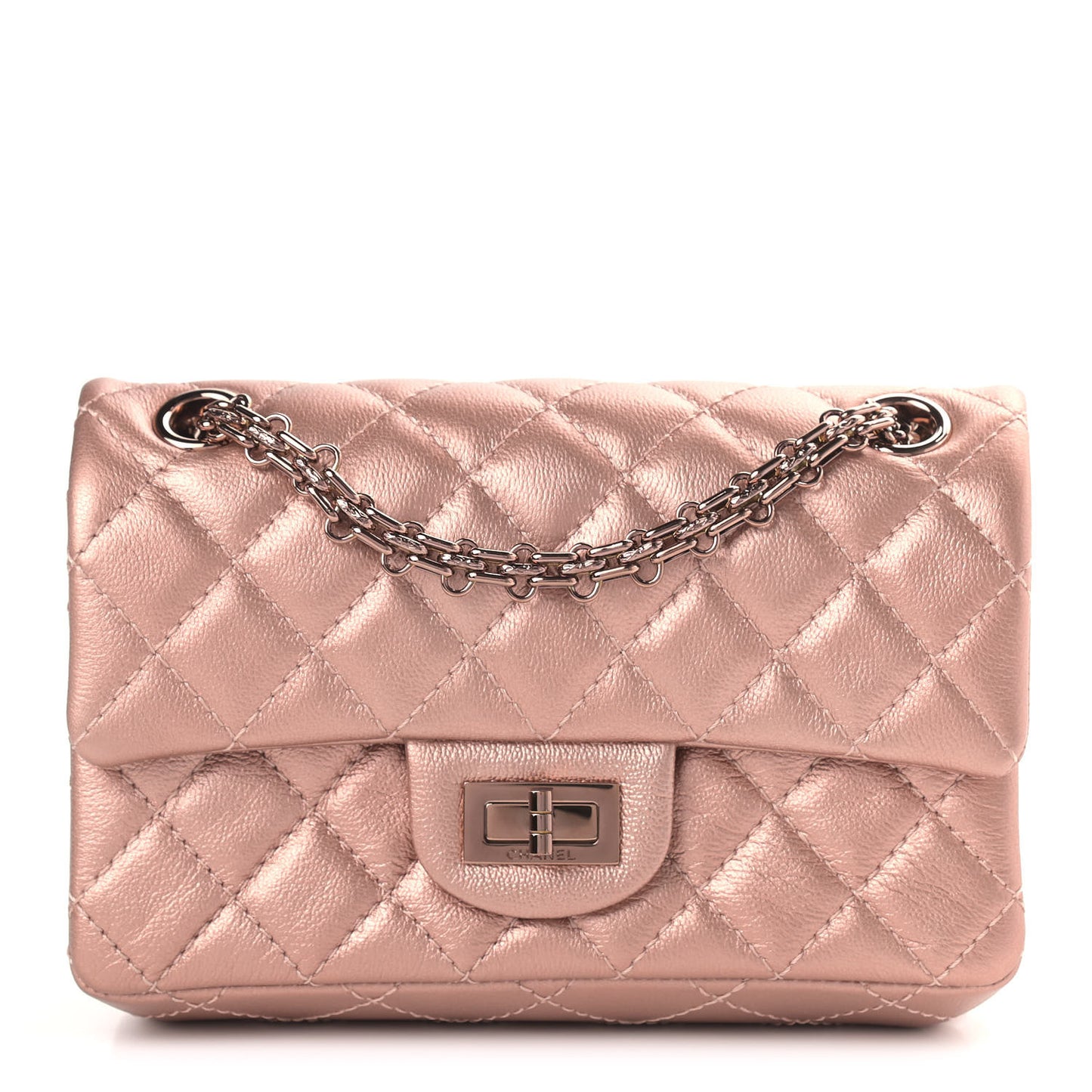 Metallic Grained Calfskin Quilted 2.55 Reissue Mini Flap Copper Pink