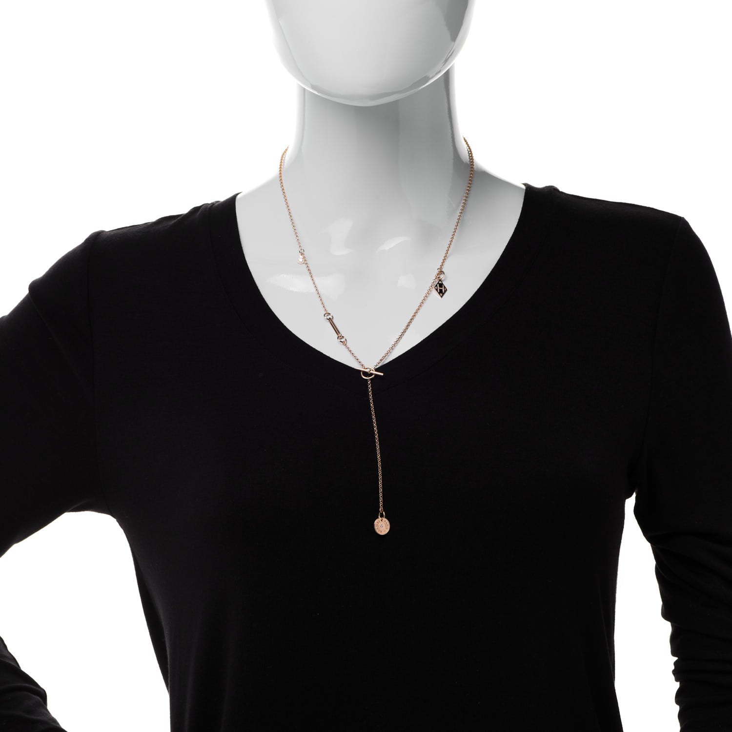 Hermes 18K Rose Gold Diamond Gambade Necklace 2 of 6