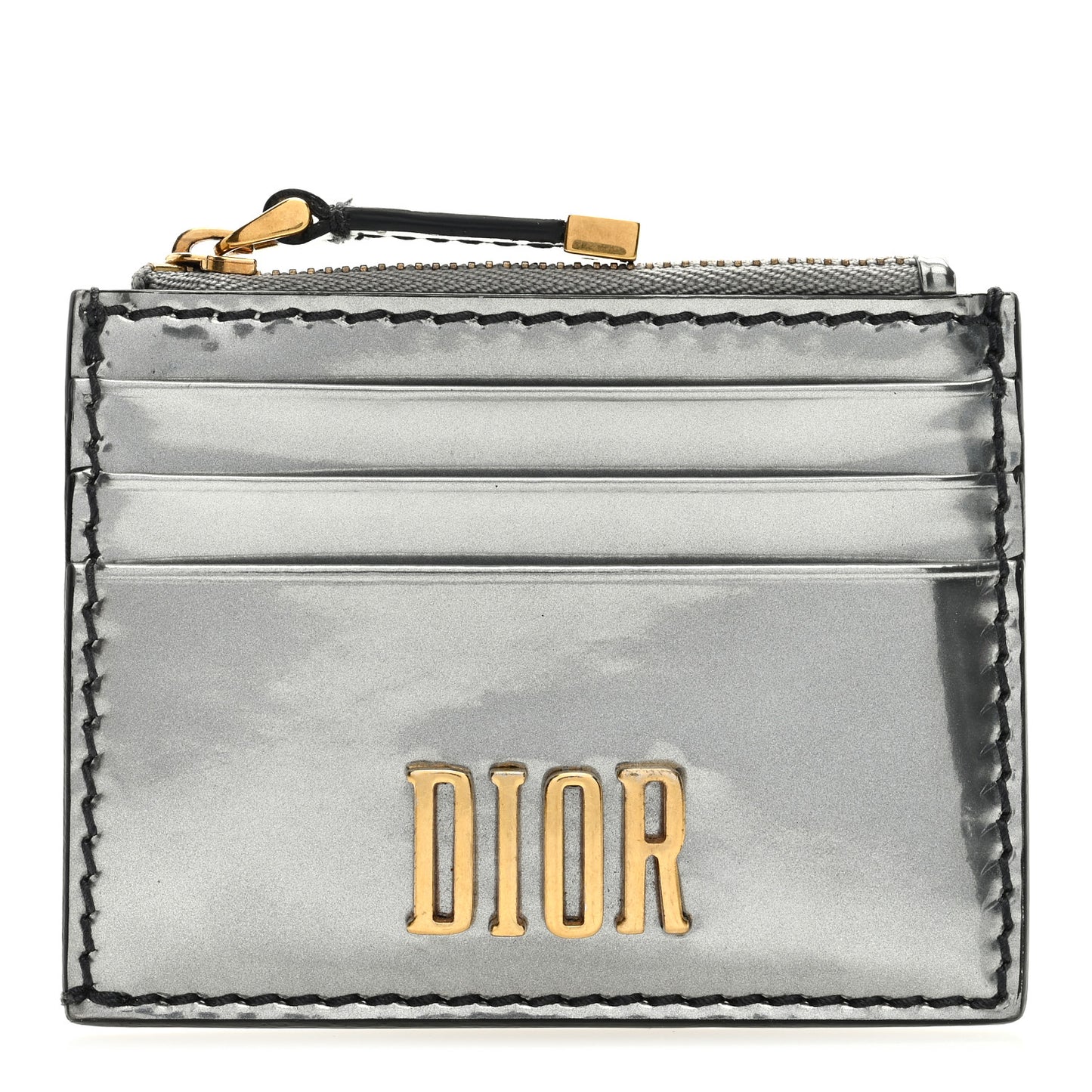 Metallic Calfskin D-Fence Card Holder Silver