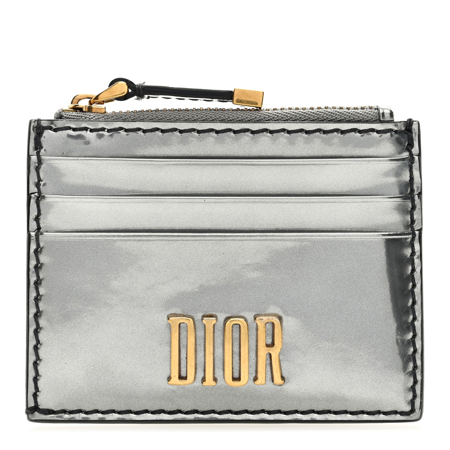 Christian Dior Metallic Calfskin D-Fence Card Holder Silver 1 of 6