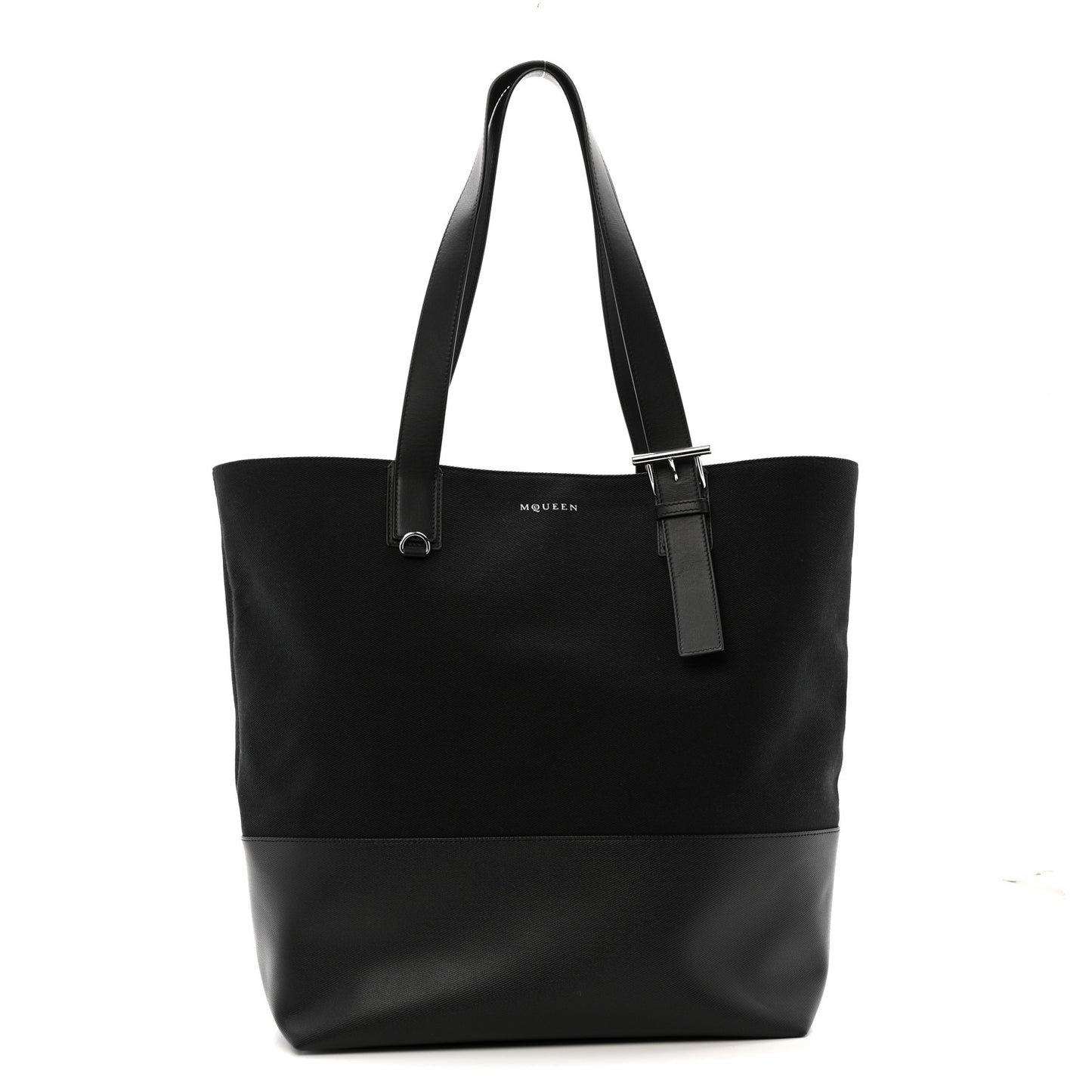 Canvas Calfskin T-Bar Shopping Bag Black