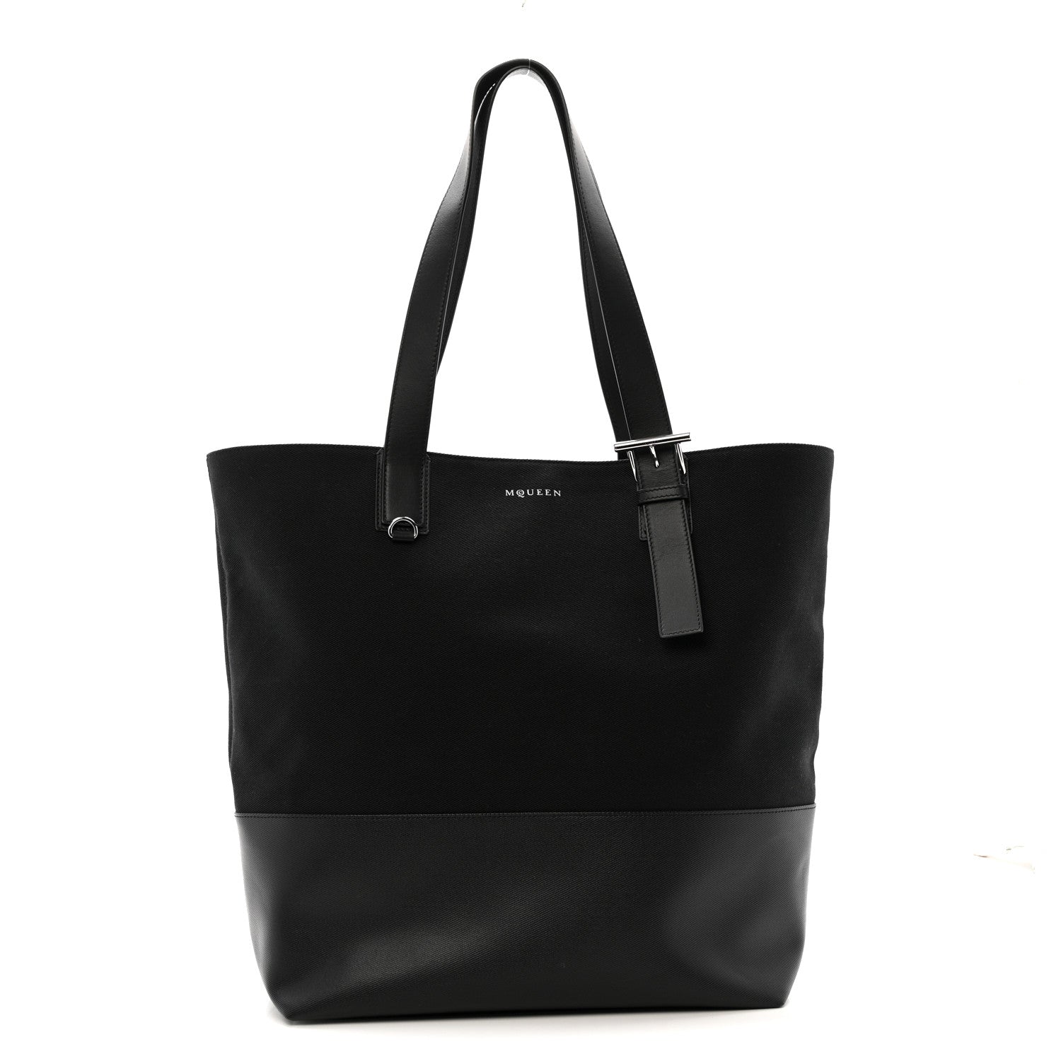 Alexander McQueen Canvas Calfskin T-Bar Shopping Bag Black 1 of 12