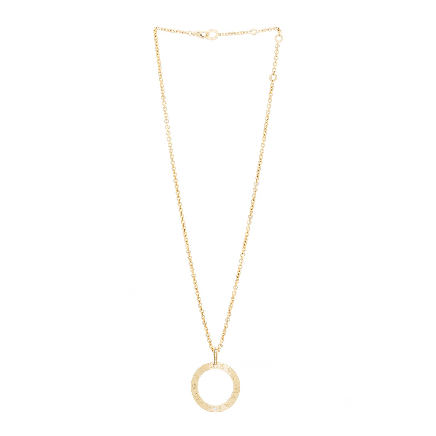 18K Yellow Gold Diamond BVLGARI BVLGARI Circle Pendant Necklace