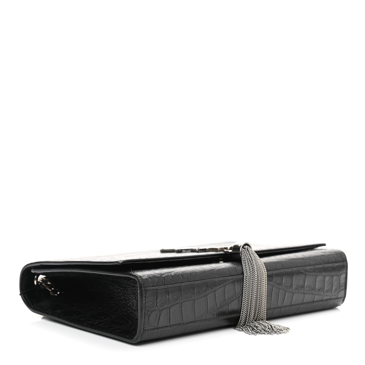 Saint Laurent Calfskin Crocodile Embossed Medium Classic Monogram Kate Tassel Satchel Black 4 of 9
