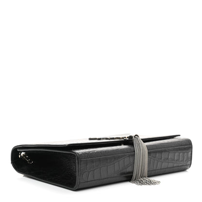 Saint Laurent Calfskin Crocodile Embossed Medium Classic Monogram Kate Tassel Satchel Black 4 of 9