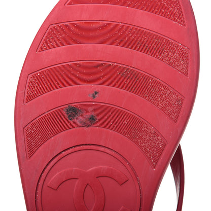 Chanel Suede Calfskin Rubber Thong Sandals 38 Red 9 of 12