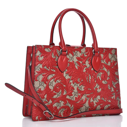 Gucci GG Supreme Monogram Arabesque Small Top Handle Bag Beige Hibiscus Red 3 of 8