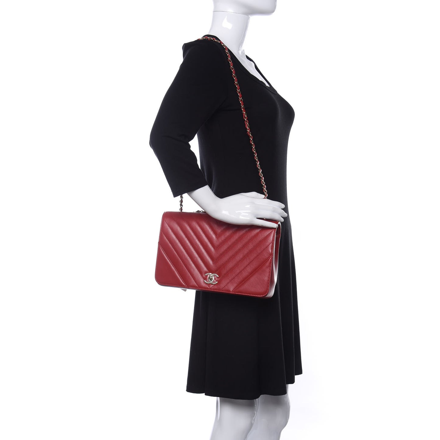 Calfskin Chevron Quilted Large Statement Flap Red