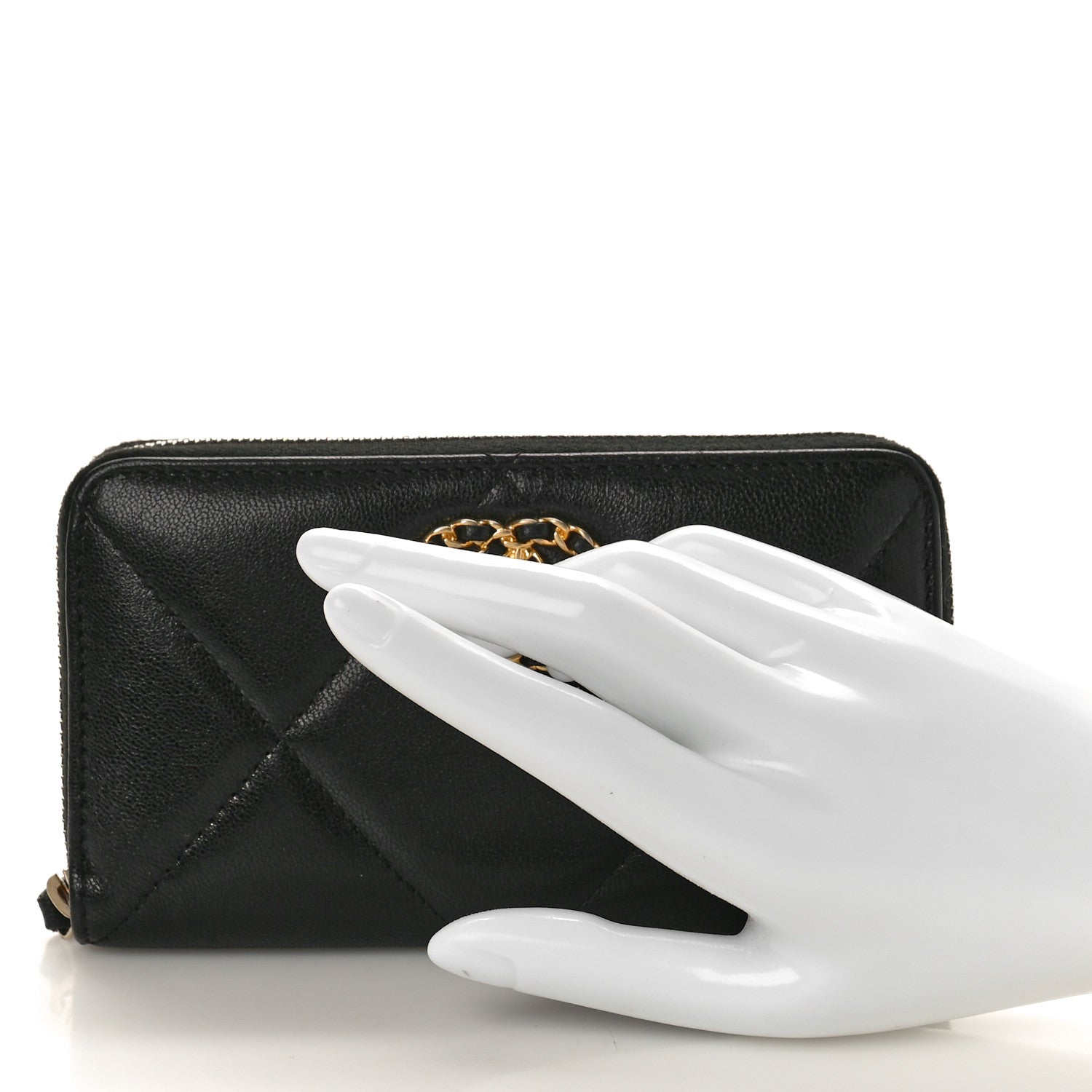 Chanel Shiny Goatskin Quilted Chanel 19 Long Zipped Around Wallet Black 2 of 9