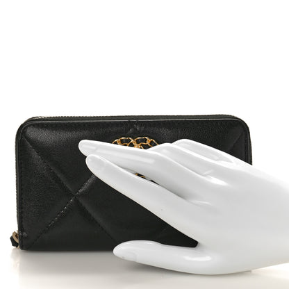 Chanel Shiny Goatskin Quilted Chanel 19 Long Zipped Around Wallet Black 2 of 9