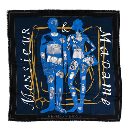 Hermes Vintage Silk Monsieur Et Madame Scarf 70 Marine Cobalt Gold 1 of 3