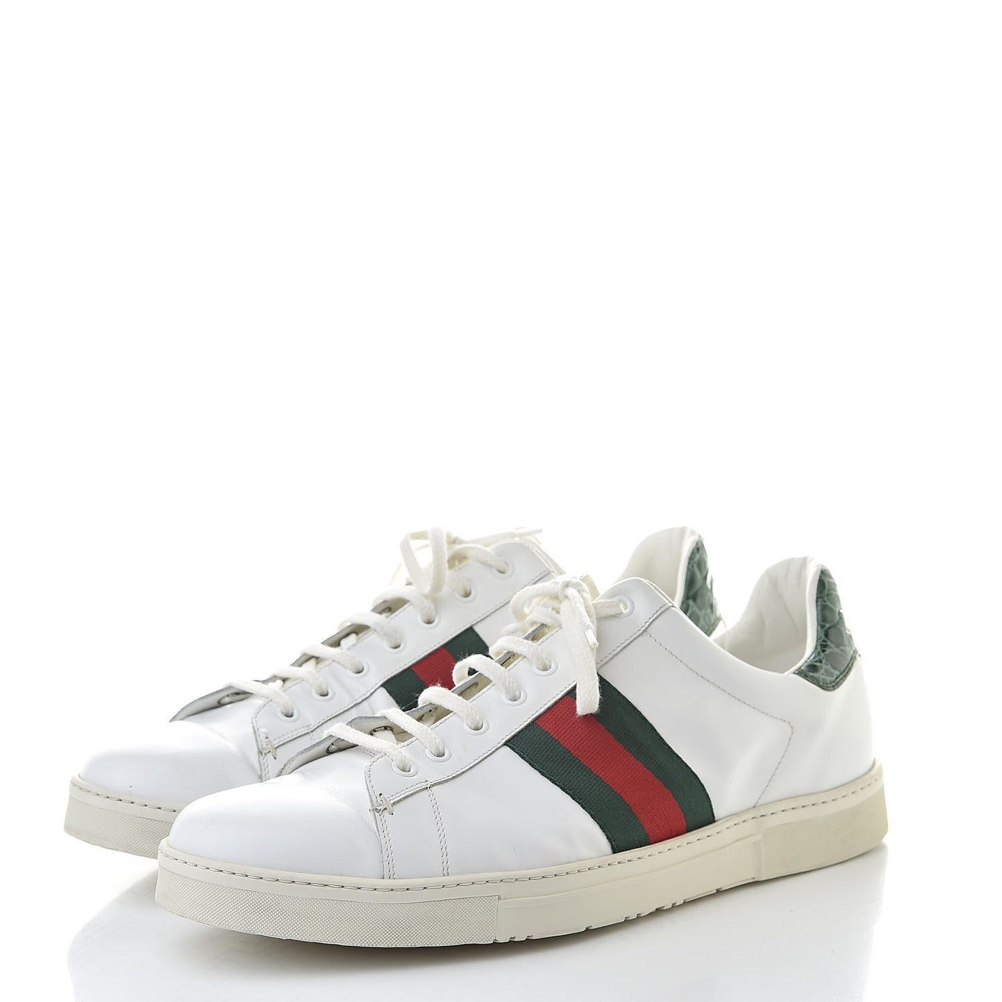 Calfskin Crocodile Web Mens Ace Sneakers 13 White Green