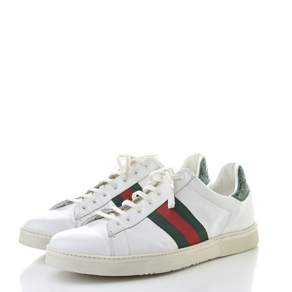 Gucci Calfskin Crocodile Web Mens Ace Sneakers 13 White Green 3 of 13