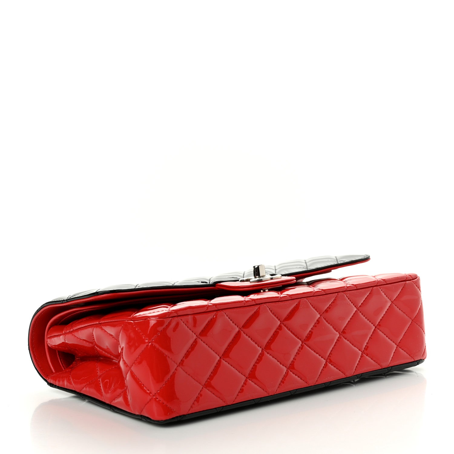 Chanel Patent Calfskin Quilted Bi-Color Medium Double Flap Red Black 4 of 10