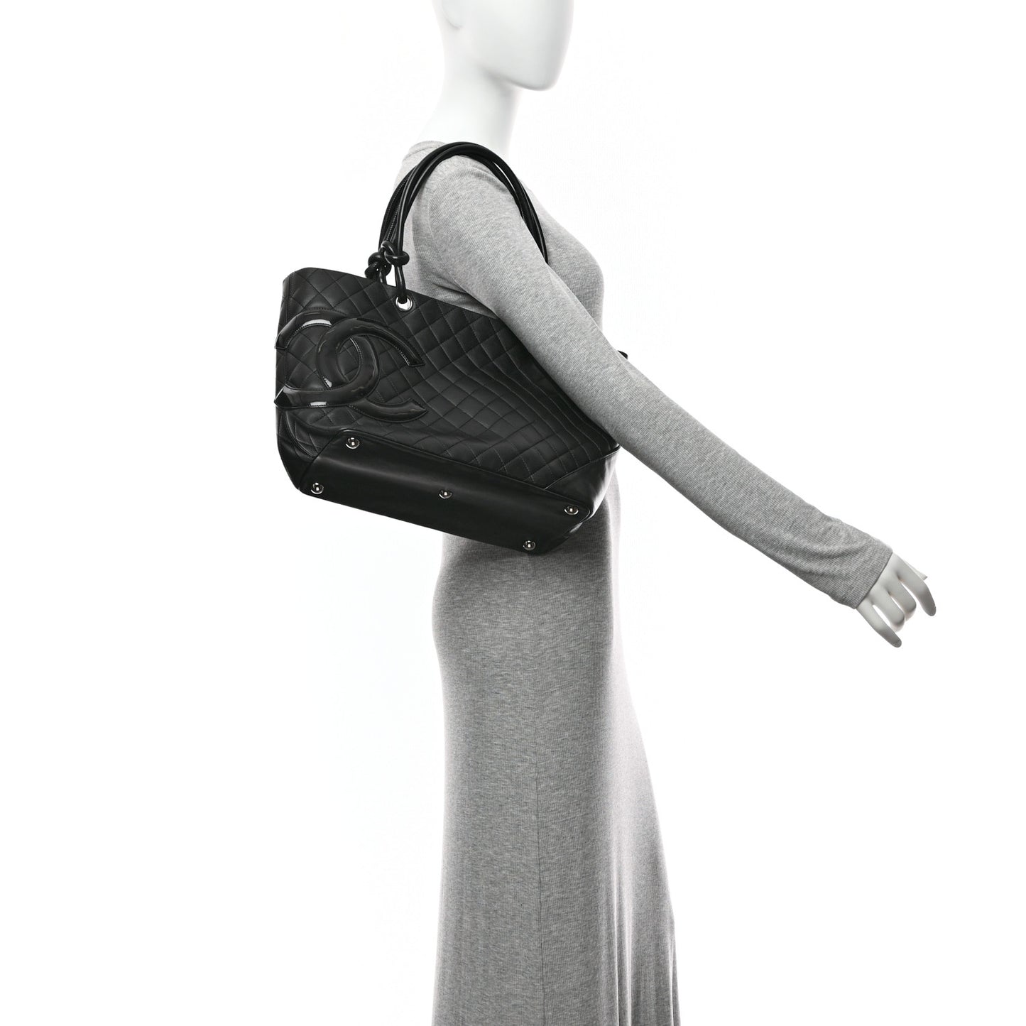 Calfskin Quilted Large Cambon Tote Black