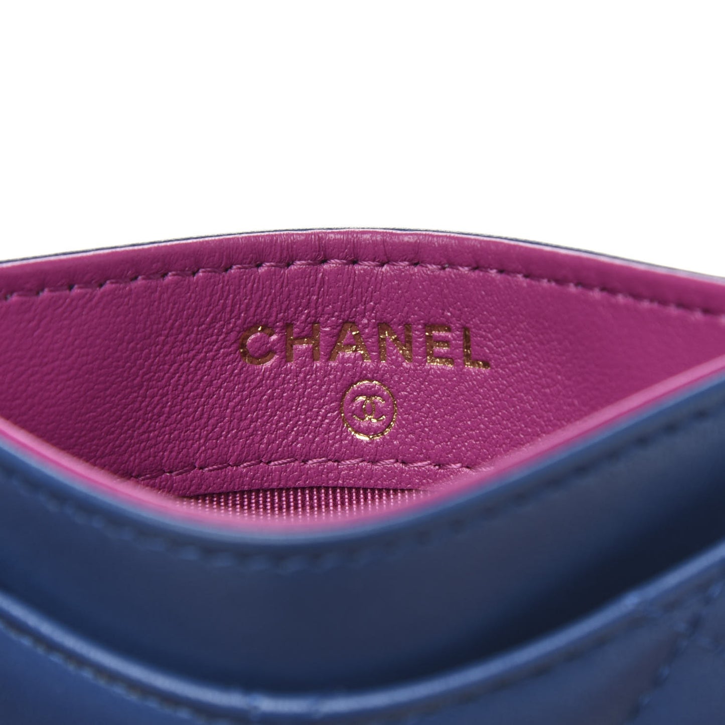 Lambskin Quilted Card Holder Blue Pink