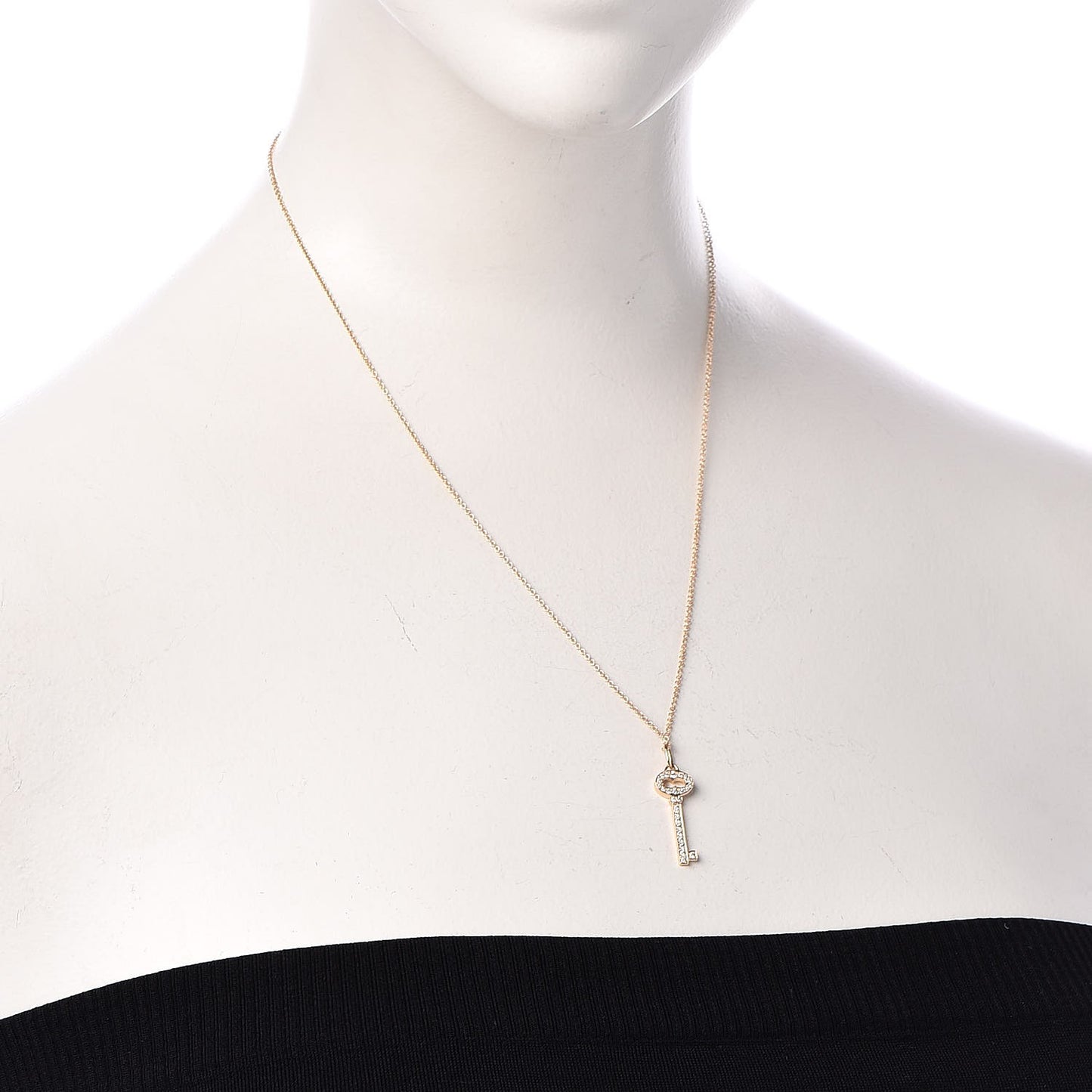 18K Rose Gold Diamond Mini Vintage Oval Key Pendant Necklace