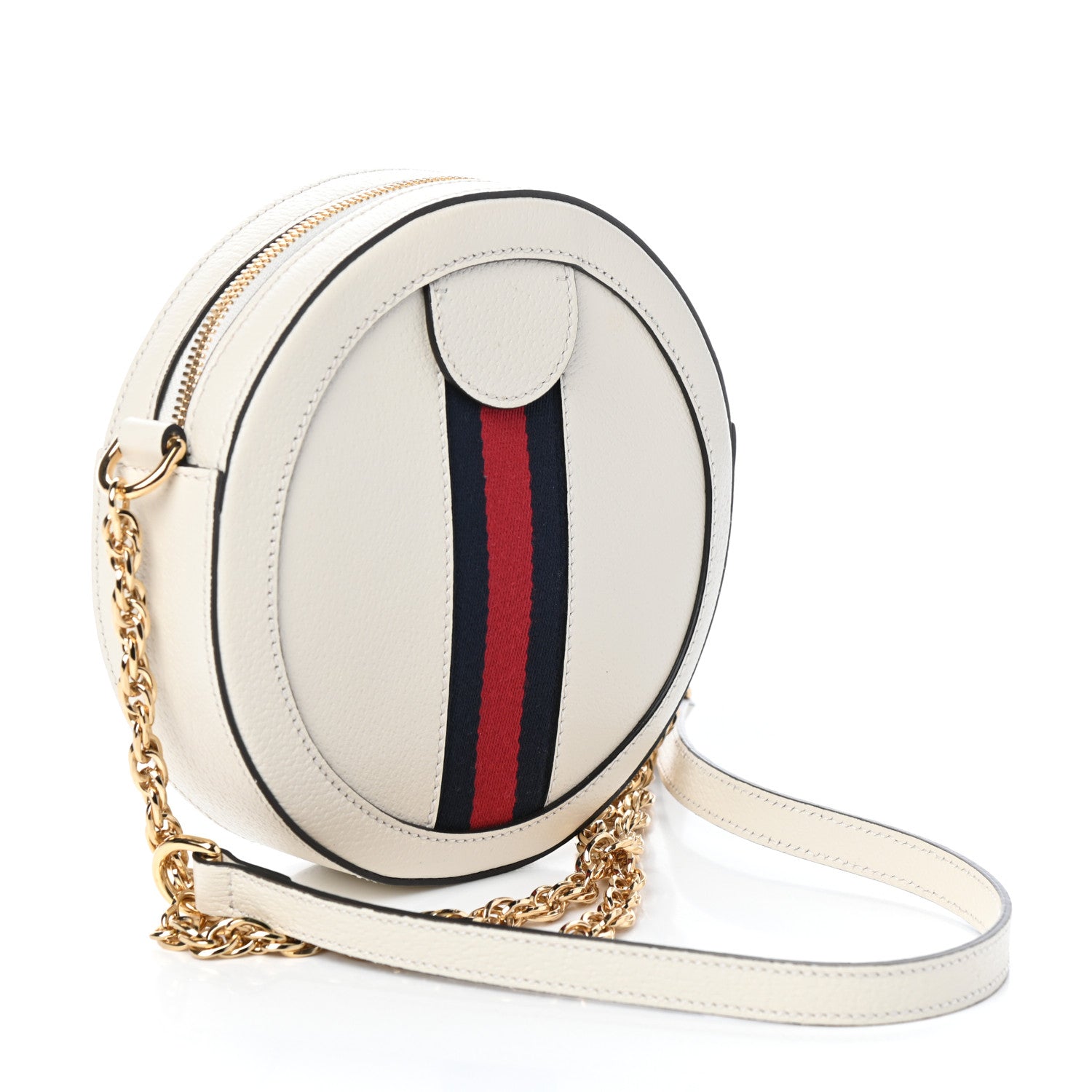 Gucci Textured Calfskin Web Mini Ophidia Round Shoulder Bag Mystic White 3 of 9