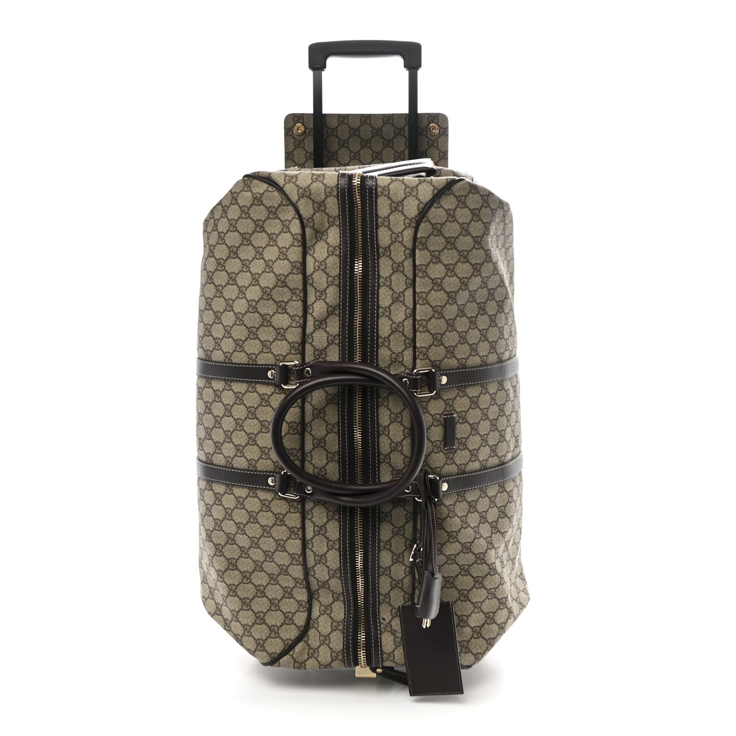 GG Plus Monogram Large Carry On Duffle Trolley Beige Ebony Cocoa Dark Chocolate