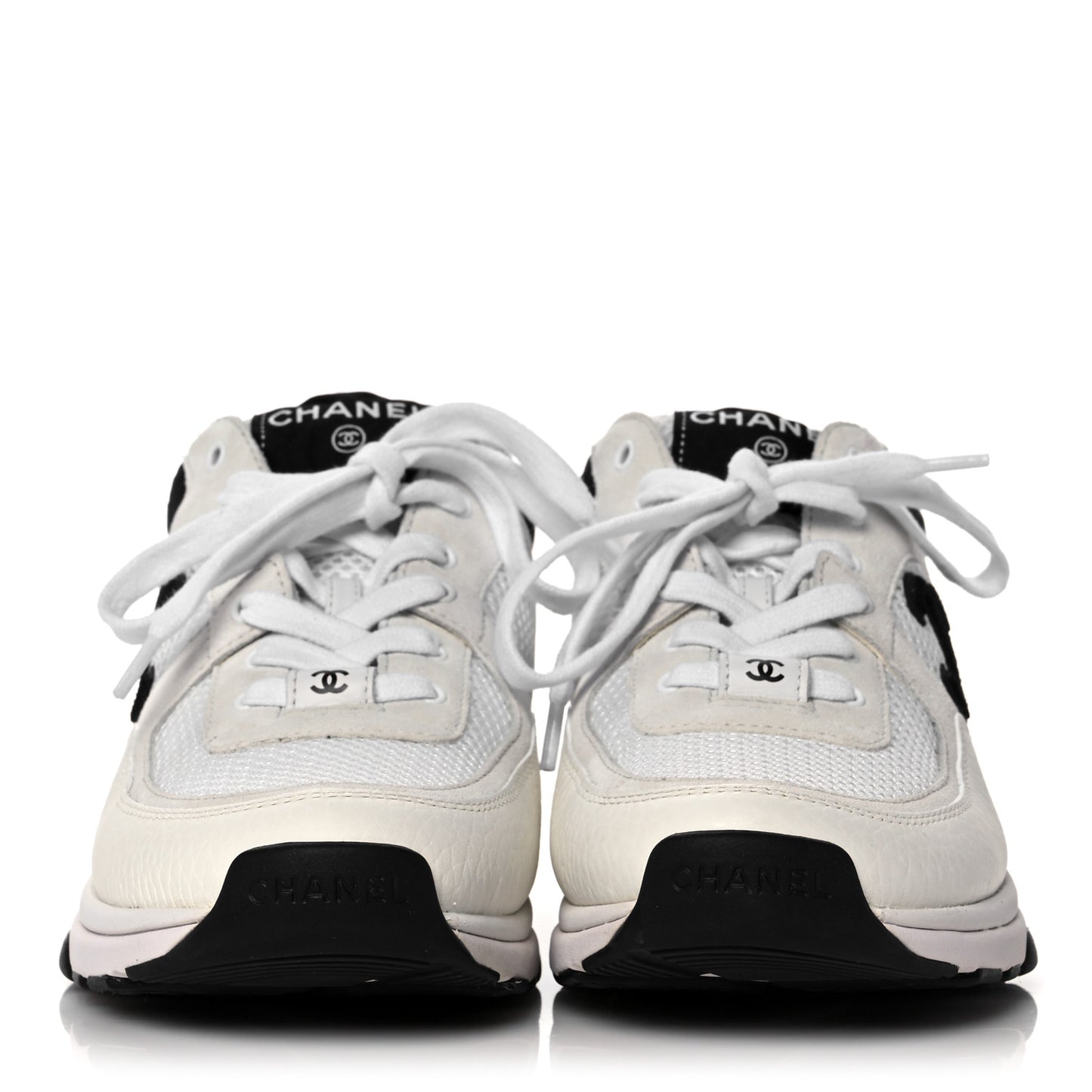 Mesh Suede Calfskin Grained Calfskin Womens CC Sneakers 39 White Black