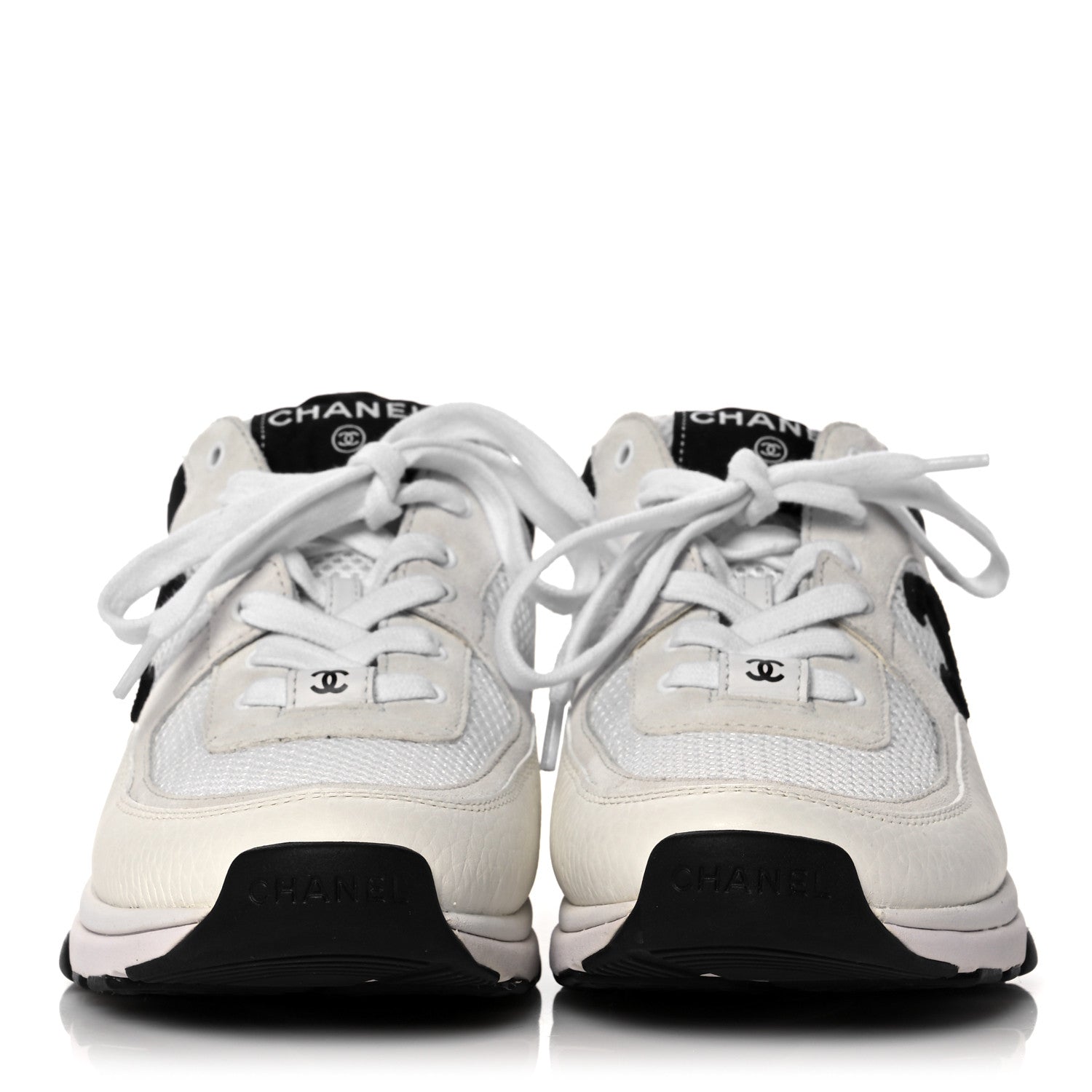 Chanel Mesh Suede Calfskin Grained Calfskin Womens CC Sneakers 39 White Black 2 of 8