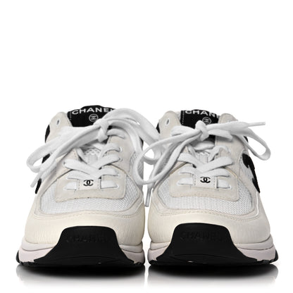 Chanel Mesh Suede Calfskin Grained Calfskin Womens CC Sneakers 39 White Black 2 of 8