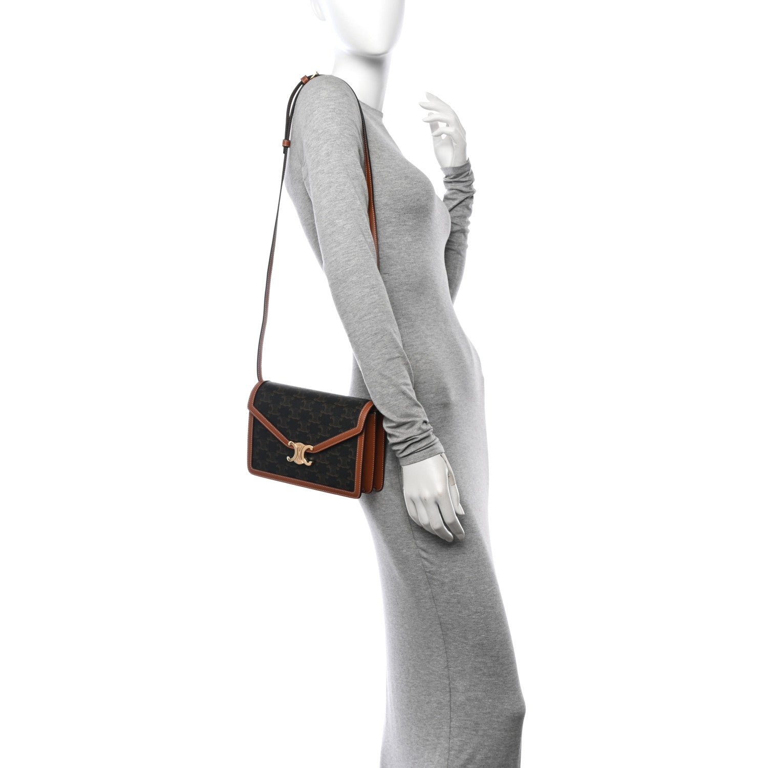 Celine Triomphe Canvas Calfskin Enveloppe Bag Tan 2 of 11