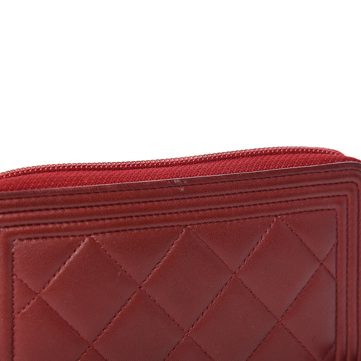 Chanel Lambskin Quilted Small Boy Zip Around Wallet Dark Red 8 of 10