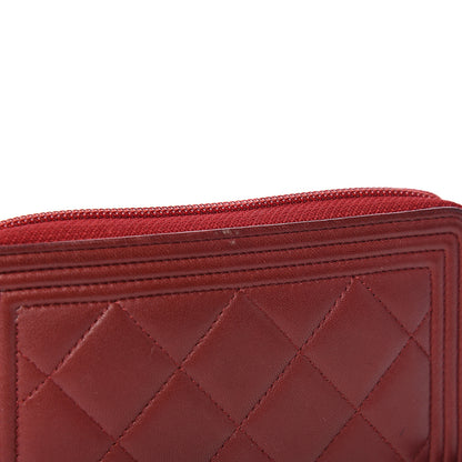 Chanel Lambskin Quilted Small Boy Zip Around Wallet Dark Red 8 of 10