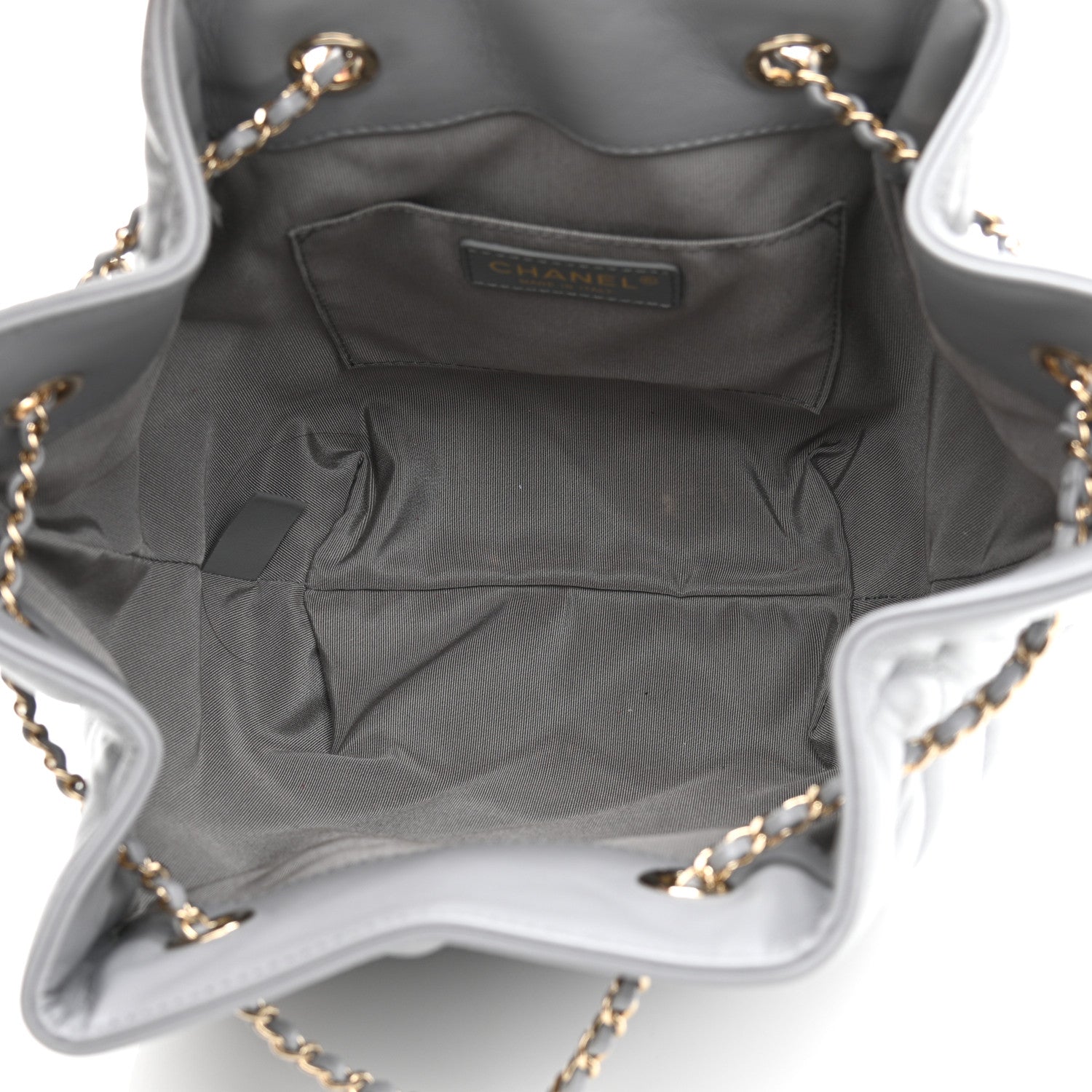 Chanel Lambskin Quilted CC Dweller Drawstring Bucket Bag Light Grey 5 of 11