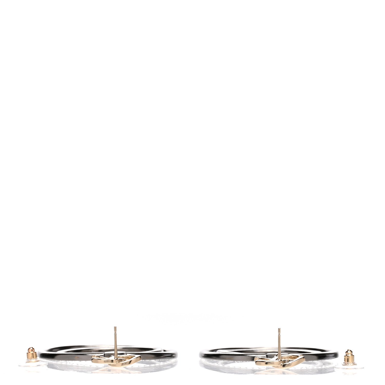 Chanel Crystal CC Circle Drop Earrings Silver Gold 3 of 4