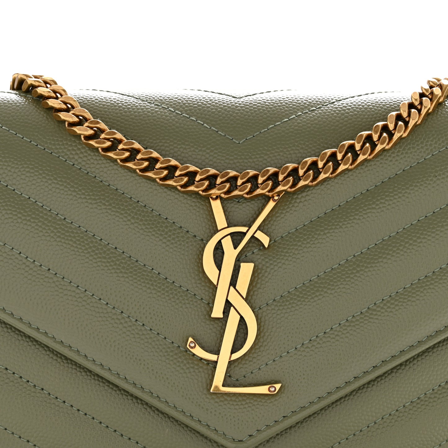 Grain De Poudre Matelasse Chevron Monogram Chain Wallet Light Sage