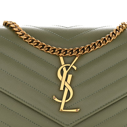 Saint Laurent Grain De Poudre Matelasse Chevron Monogram Chain Wallet Light Sage 8 of 10