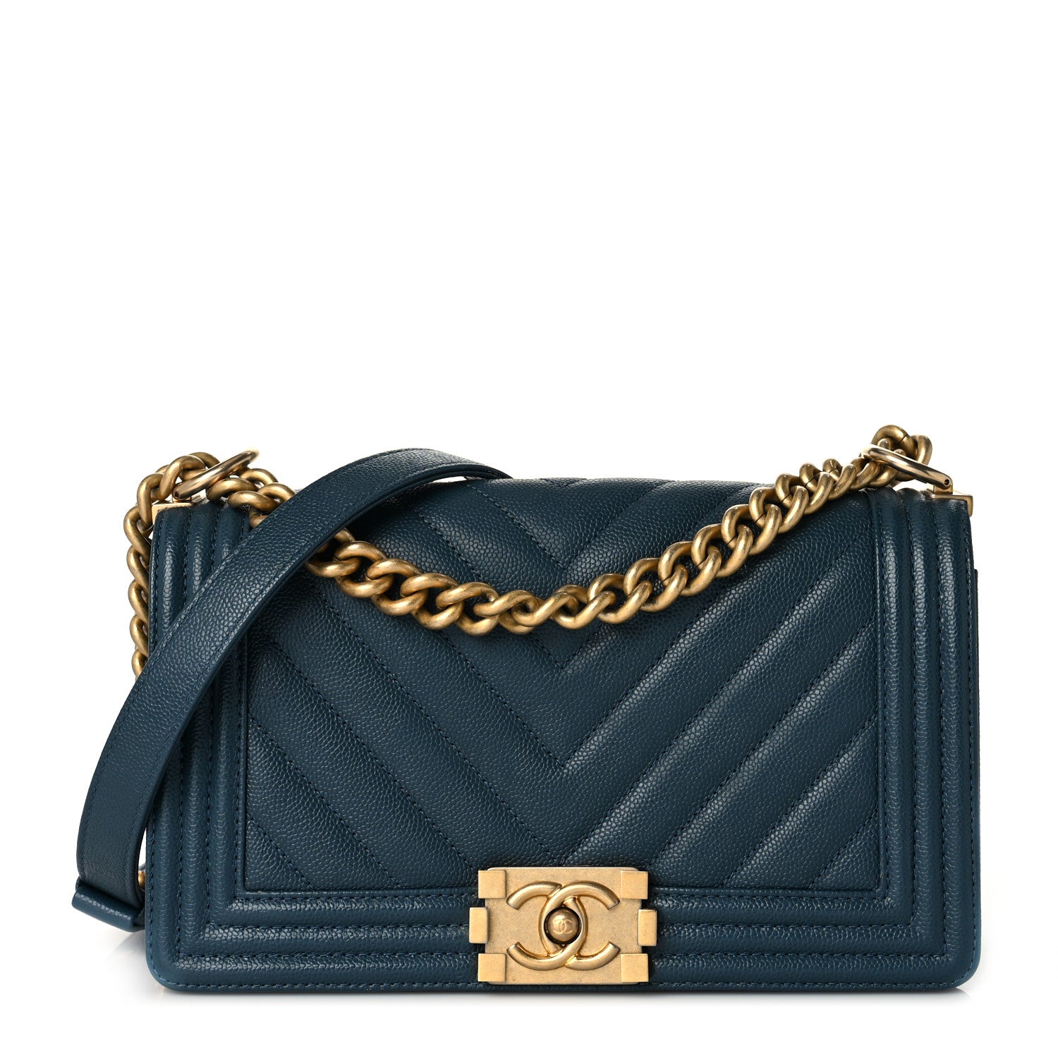 Chanel Caviar Chevron Quilted Medium Boy Flap Blue 1 of 10