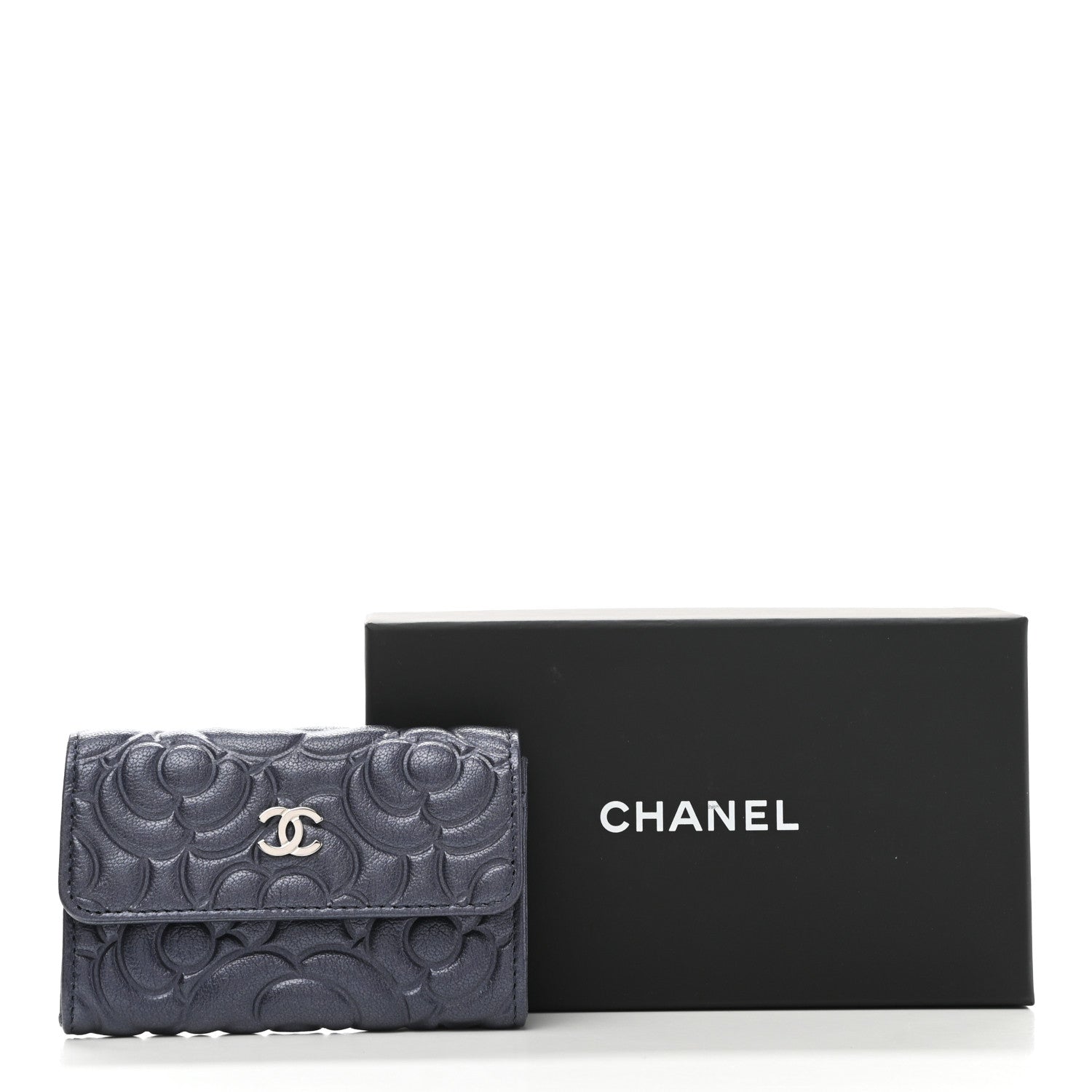 Chanel Goatskin Camellia Embossed Flap Card Holder Wallet Dark Blue 9 of 9