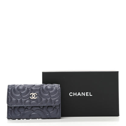Chanel Goatskin Camellia Embossed Flap Card Holder Wallet Dark Blue 9 of 9