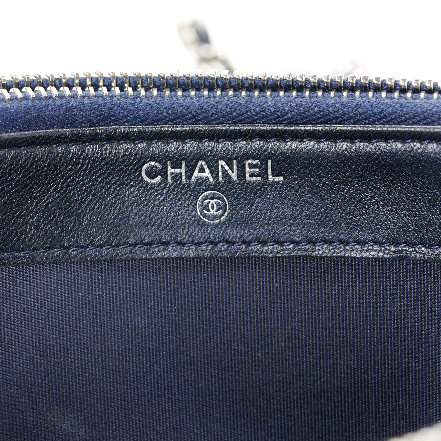 Lambskin Quilted Small Clutch With Pearl Chain Navy Blue
