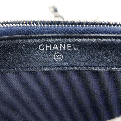 Chanel Lambskin Quilted Small Clutch With Pearl Chain Navy Blue 6 of 13