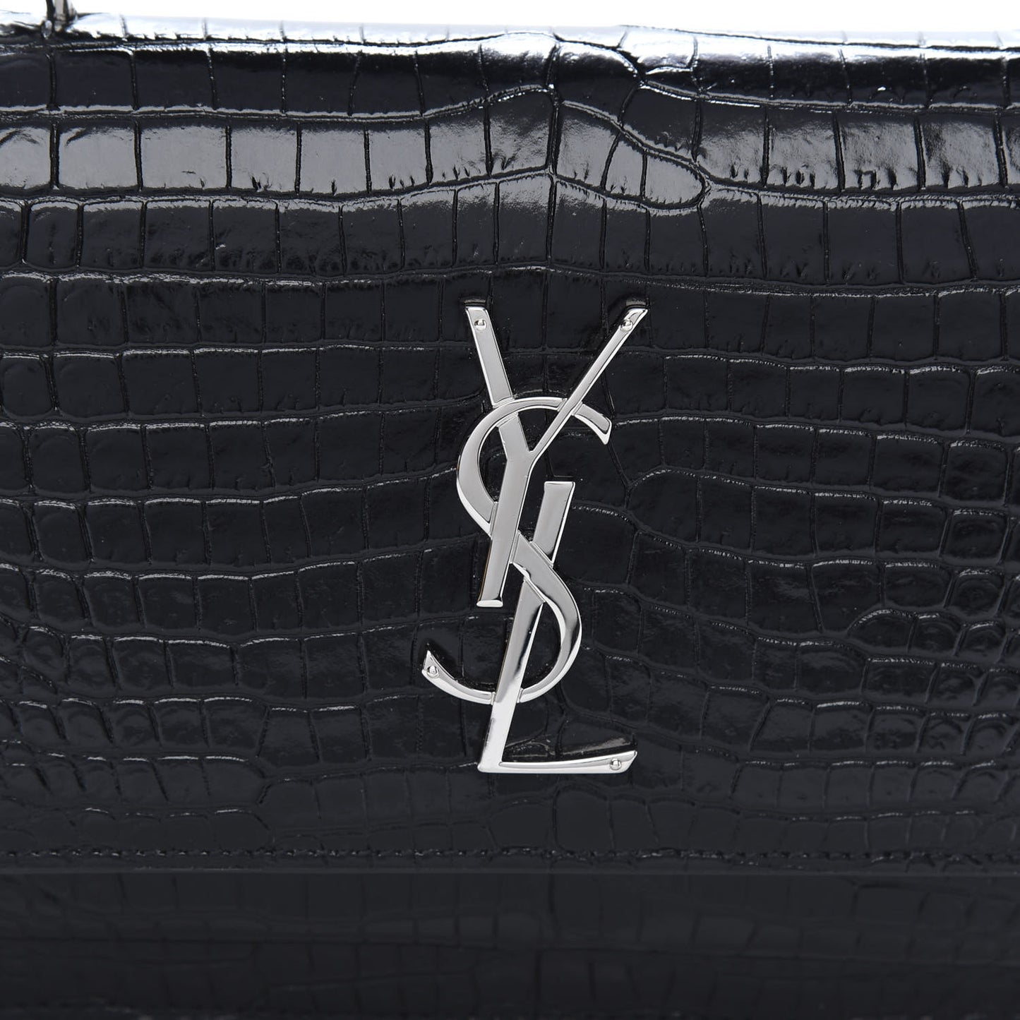 Calfskin Crocodile Embossed Monogram Sunset Top Handle Chain Wallet Black