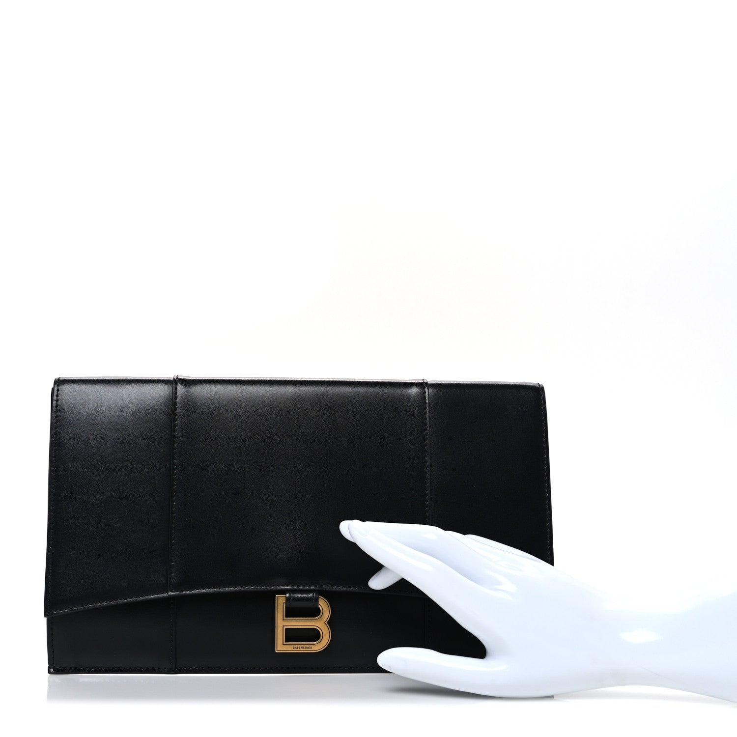 Balenciaga Shiny Box Calfskin Hourglass Flap Flat Pouch Black 2 of 7