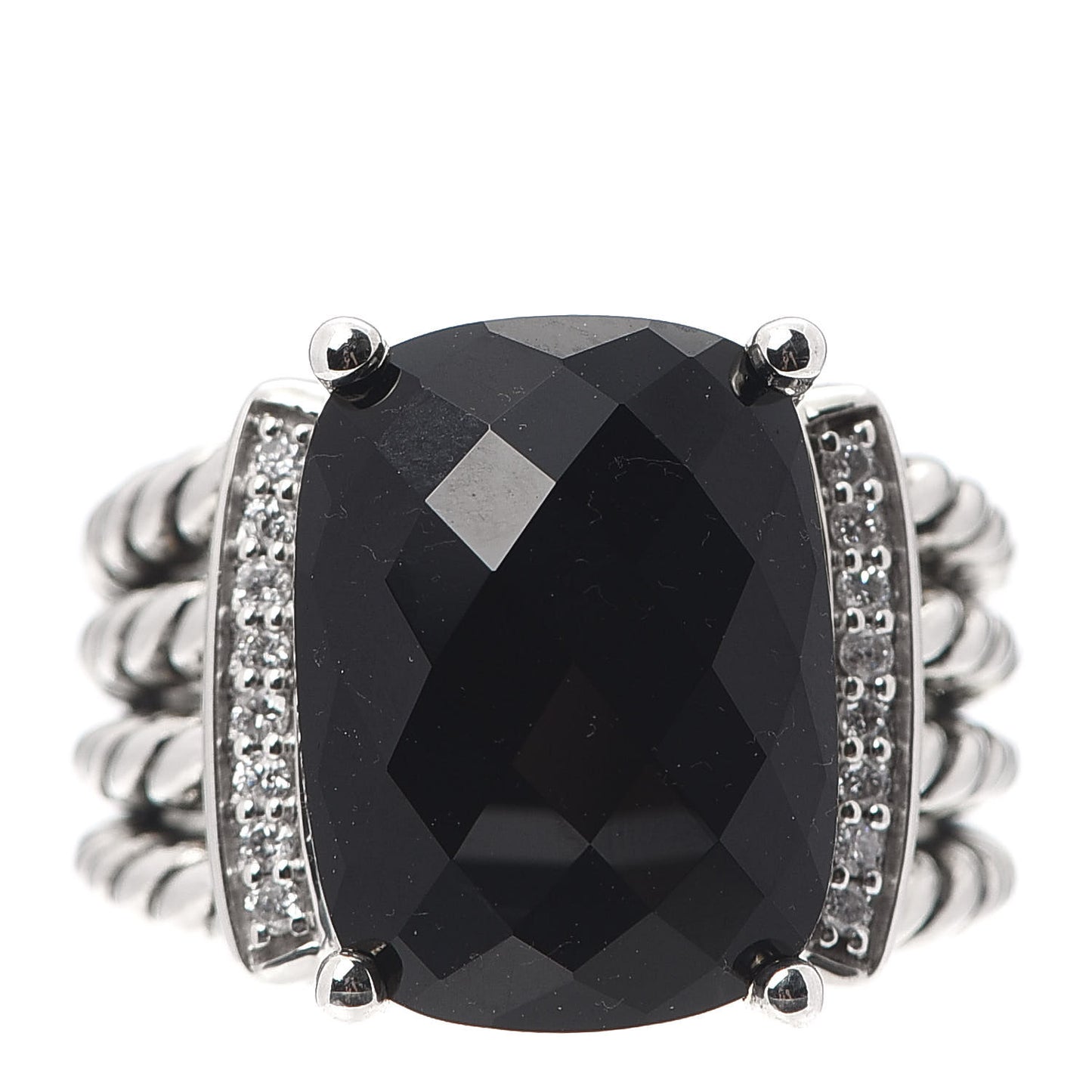 Sterling Silver Diamond Black Onyx 16mm Wheaton Ring 54 7