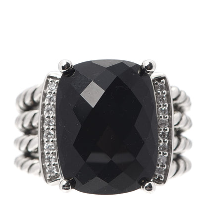David Yurman Sterling Silver Diamond Black Onyx 16mm Wheaton Ring 54 7 1 of 5