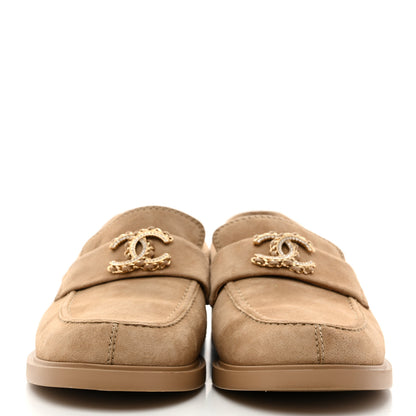 Chanel Suede Kidskin Crystal CC Loafers 38 Dark Beige 3 of 9