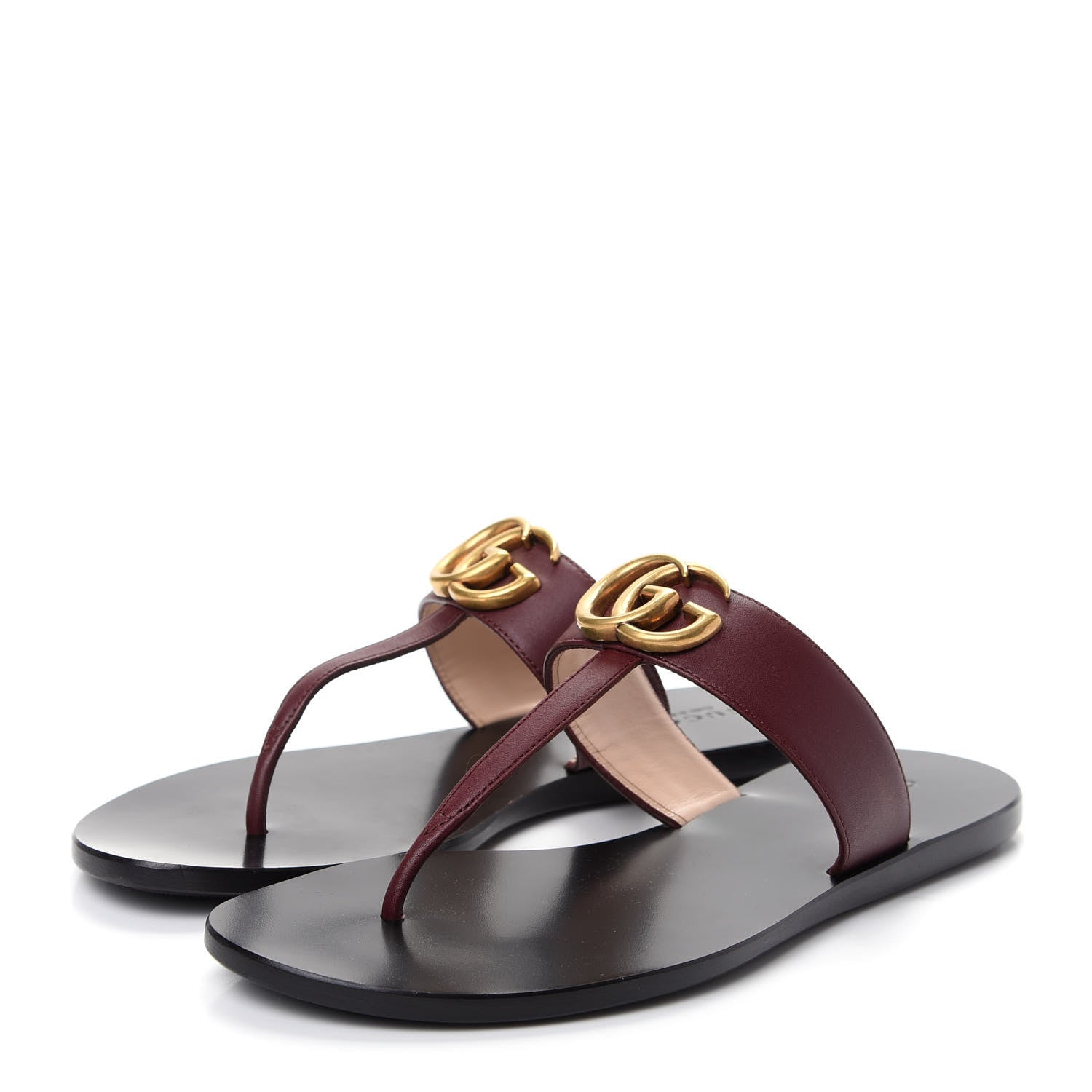 Gucci Calfskin GG Marmont Thong Sandals 36.5 Vintage Bordeaux 3 of 10