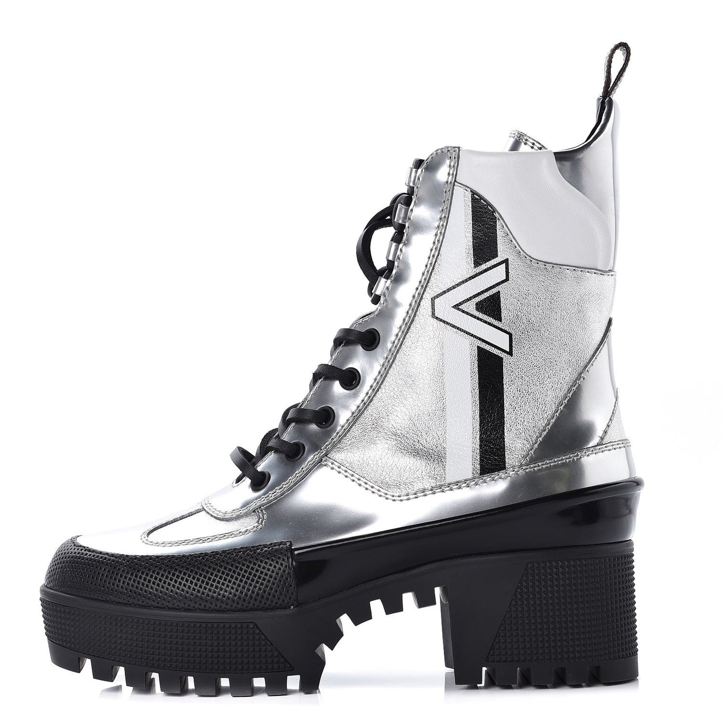 Patent Calfskin Spaceship Laureate Platform Desert Boots 36 Silver
