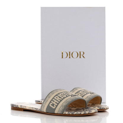 Christian Dior Canvas Toile de Jouy Embroidered Dway Flat Slide Sandals 39.5 Light Grey 9 of 9