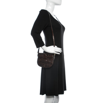 Celine Crocodile Embossed Calfskin Mini Symmetrical Bag Brown 2 of 12