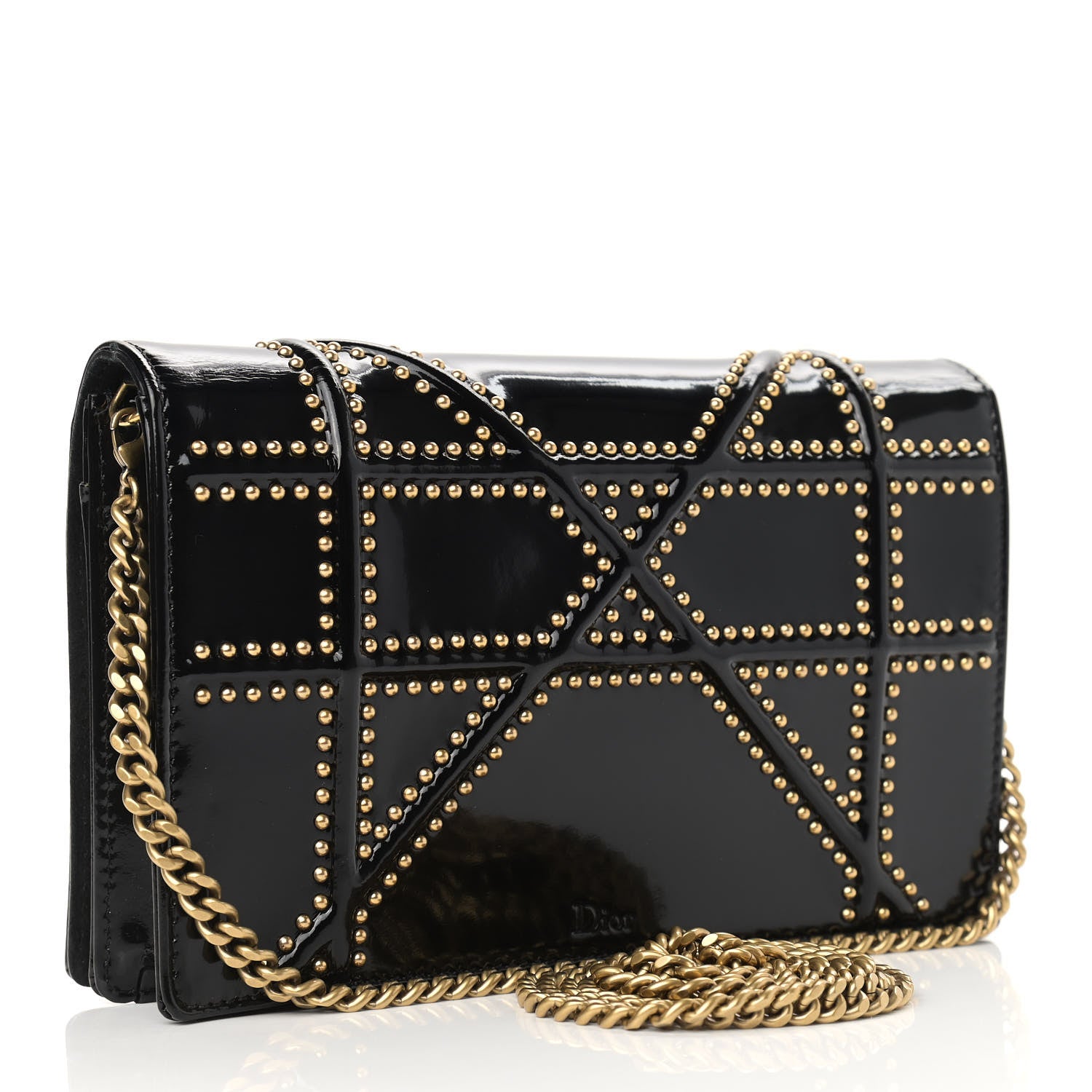 Christian Dior Patent Studded Diorama Wallet on Chain Pouch Black 3 of 10